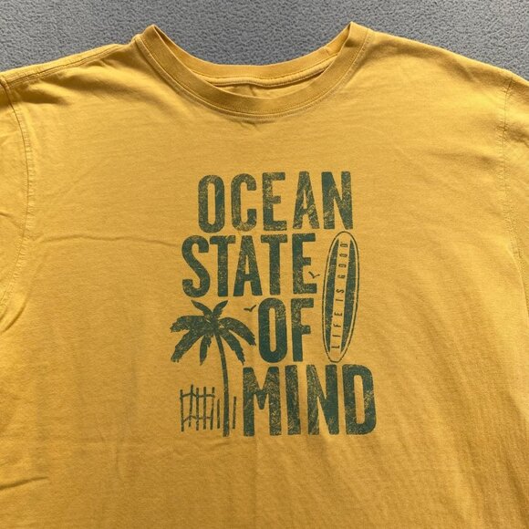 Men’s Life Is Good Size M “Ocean State Of Mind” Gold & Green Surfer T Shirt - Picture 9 of 11